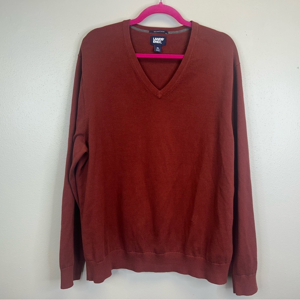 Supima Cotton V-Neck Sweater Mens XL Rust Brown Fall Career‎ Workwear Office Pro